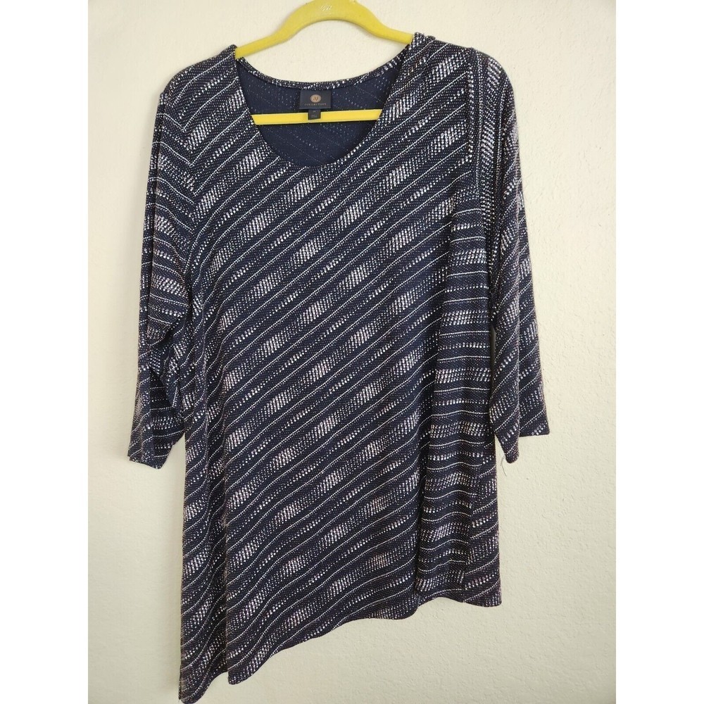 JM Collection Black‎ Gold Lined Shimmer Asymmetrical 3/4 Sleeve Top Size 2X